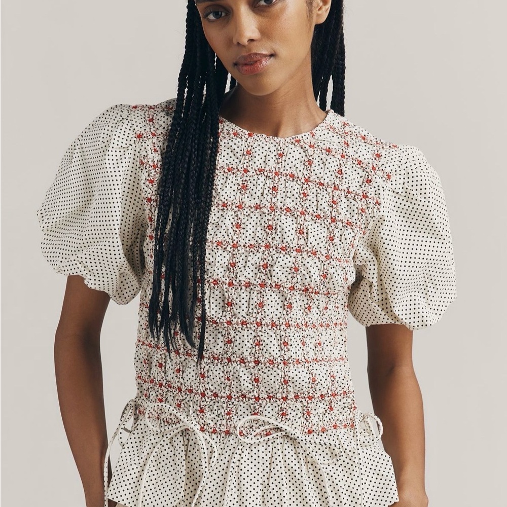 Damson Madder Audrey Smocked Puff-Sleeve Top